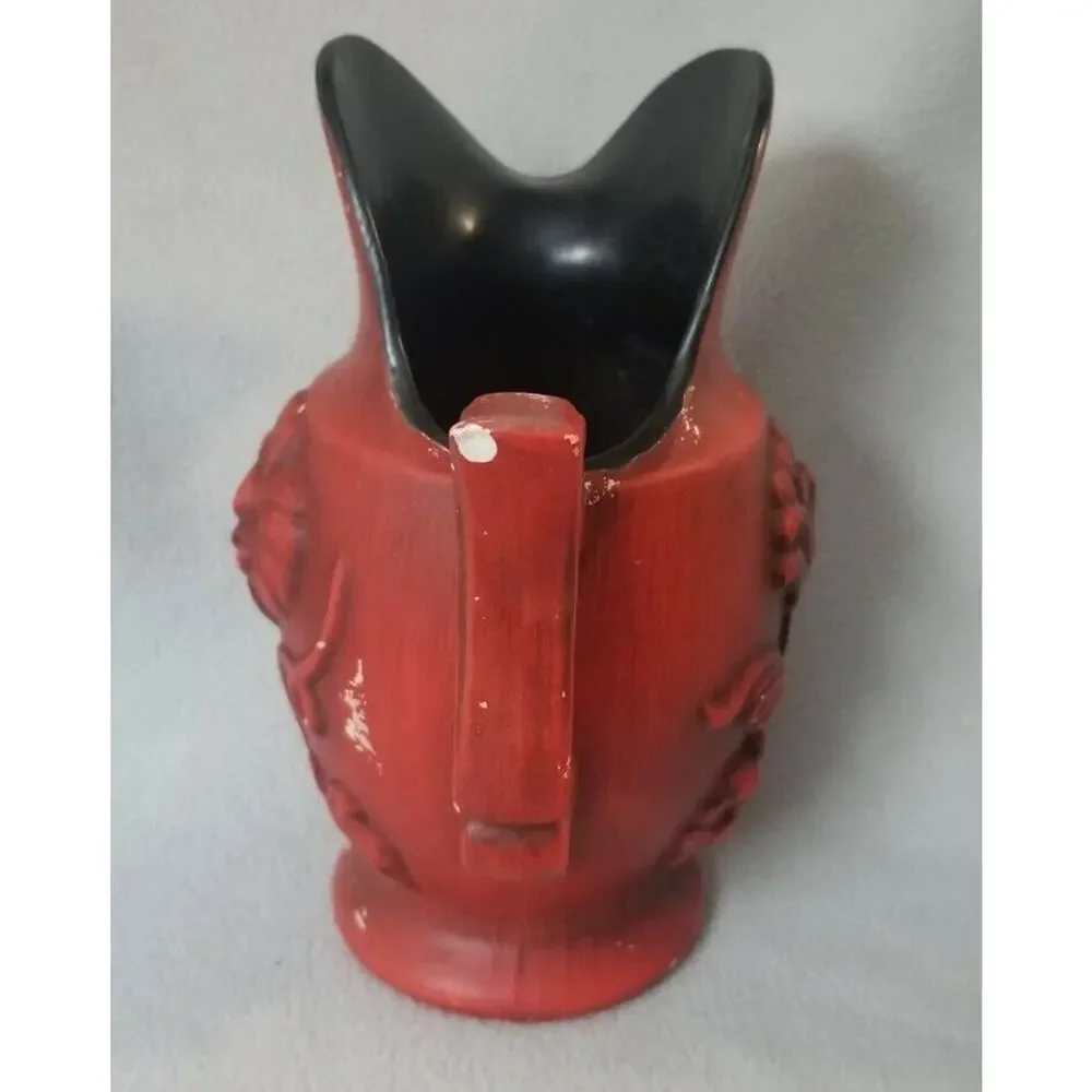 Vintage RARE Royal Haeger Ceramic Red Pitcher Flower Vase Black Interior 3d